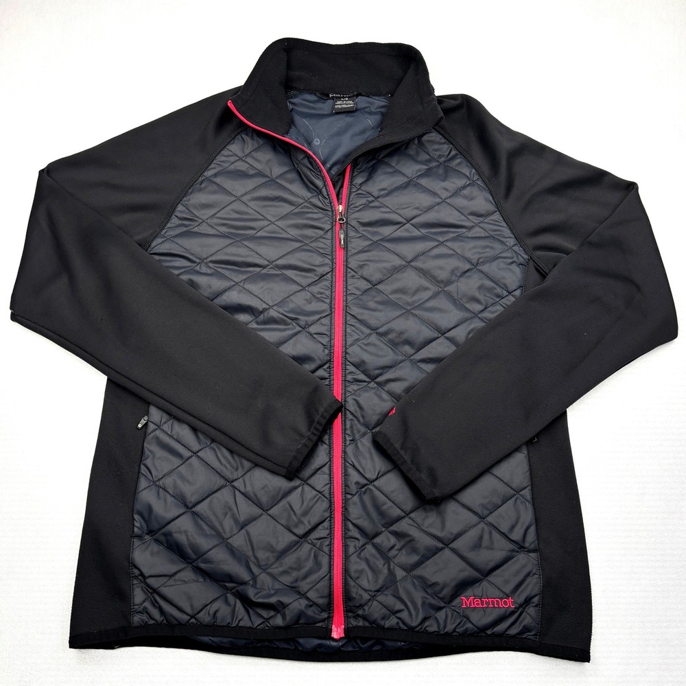 Marmot Variant Jacket Womens Large Black Pink Quilted Hybrid Fleece Full Zip